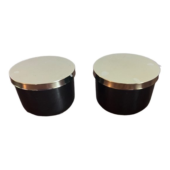 Z Gallerie Storage Duo Set Of 2 Ceramic Canisters Metal Lids 2.5x4 in  8.4oz NEW - Picture 2 of 9